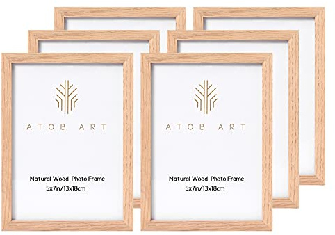 ATOBART 5x7 Oak Wood Picture Frames, 6 Pack Natural Wood Color Photo Frame with High Definition Glass for Wall Mount or Table Top Display