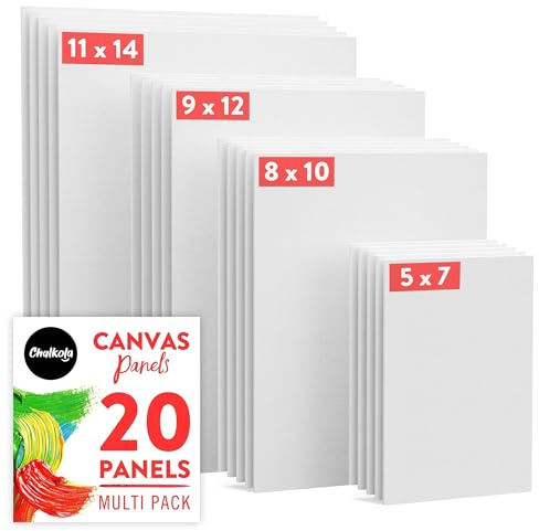 Chalkola 20 Canvas for Painting - Paint Canvases Panels for Kids & Adults | 20 Bulk - 5x7, 8x10, 9x12, 11x14 inch - 100% Cotton, Primed Blank Canvases for Painting Boards for Acrylic, Oil, Watercolour