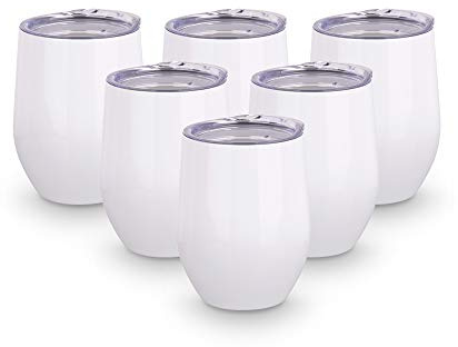 PYD Life Sublimation Blanks Wine Tumbler Cups White 12 OZ Stainless Steel Insulated Stemless Mugs with Lid 6 Pack