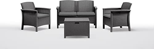 BICA Set Venezia 2 - Set Mobili da Esterno 2 Poltrone, 1 Sofa 2 posti, Tavolino Contenitore e Cuscini per la Seduta, Grafite