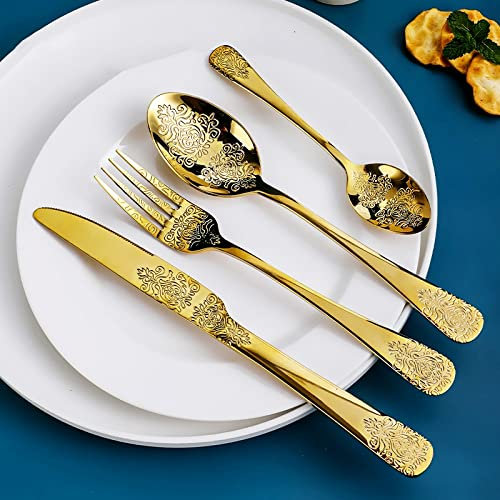 Servis 16 delar Guldmönster Silverbestick Rostfritt Stål Köksbestick Set Servering 4 Personer Diskmaskin Tillgänglig Middagsservice little surprise