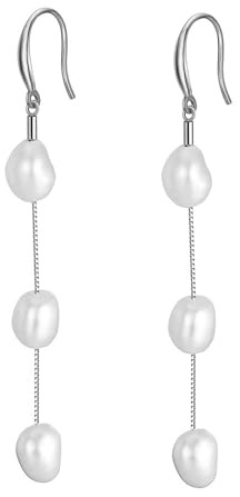 Bellitia Jewelry Orecchini Perle Barocche Lunghi per Donne e Ragazze Orecchini Pendenti con Perle Placcate Oro 14K Nappa Gioielli in Argento Sterling 925 per Matrimoni Nuziali