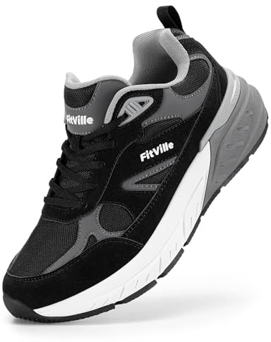 FitVille Extra Large Scarpe Sportive Uomo Sneakers Running Piedi Larghi Antiscivolo Traspiranti Jogging Camminare Nero 43 EU Larga