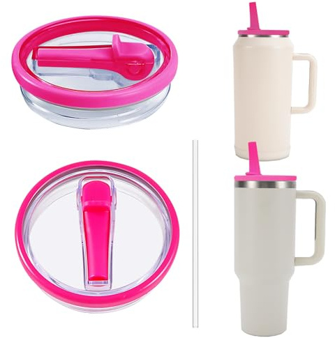 Replacement Leak Proof Tumbler Lid With Straw - Fit For Stanley 40oz 64oz Adventure Quencher and Quencher 2.0 Tumbler (Pink, 40oz)