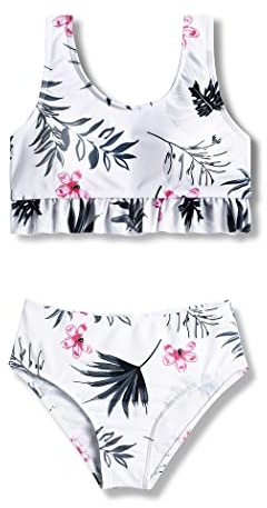 Arshiner Ensemble Bikini pour Filles Bustier Volants Culotte Bikini Tankini Enfants Maillots Bain Deux Pièces Imprimé Floral D'été Plage Surf Maillots Bain 5-14 Ans