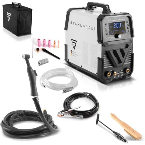 STAHLWERK Schweißgerät AC/DC WIG 200 Puls Pro Digital - Inverter mit 200 A, IGBT, MMA/ARC, Puls- & Spot-Funktion, Jobspeicher, digital einstellbar, für Aluminium, Dünnblech, DC & AC WIG