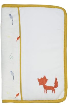 Trois Kilos Sept - Protezione per libretto sanitario del bambino - Nascita - Velluto - Fodera in cotone - Bordi in senape - motivi legnosi - Dettagli ricamati volpe - 25 x 17,5 cm