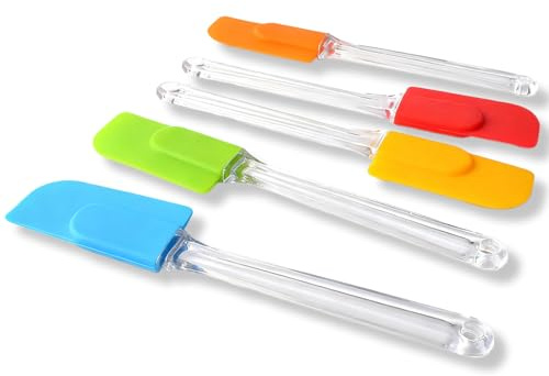 KEQAR Juego de 5 Espátulas y Lenguas de Silicona para Cocina, Resistentes al Calor, Antiadherentes, Libres de BPA, Accesorios de Repostería para Cocinar, Hornear y Mezclar (Con Mango de Plástico)