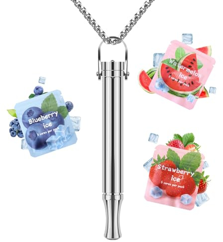 CARITATE Halskette Rauchentwöhnung, Einstellbarem Widerstand, Rauchfrei rauchentwöhnung hilfsmittel, Ideal als Entspannungsbegleiter, mit Fruchtmischung Pack Geschmack Filter - Silber