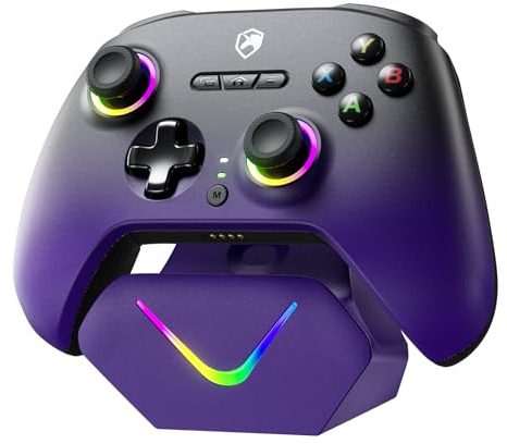 ECHTPower Upgrated PC Gaming Controller TMR Hall Effect Joysticks Anti-Drift & Dual Triggers, 1000Hz Polling Rate, Turbo & Vibration, Programmable Buttons for PC/Switch/Switch 2/iOS/Android with Charging Dock