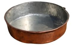 Pentola da Forno Rotonda in Rame, Stagnata all'Interno, Fatta a Mano, Pirofila Tradizionale con Manici ad Anello, per Cottura Professionale (22 cm)