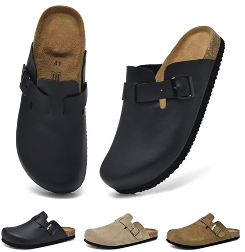 Wizshoe Sabot Uomo Zoccoli Chiuse Comode Pantofole da Casa Ciabatte Slip On Sandali Comfort Maschio Scarpe da Giardino Ciabatta da Camera Antiscivolo Clogs Sottopiede in Sughero Nero 44 EU