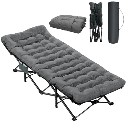 COWISH Camping Cot with Mattress, 75 L x 28 W Portable Folding Camp Bed for Adults, Camping Bed with Carry Bag for Travel Tents, Spare Beds, Maximum Weight Capacity 450 lbs, Grey