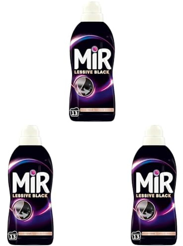 Mir - Lessive Liquide - Lessive Black - Main & Machine - Raviveur - Formule Unique 3en1 - Couleurs - Fibres - Fraîcheur - Nettoie avec Soin - Anti-Bouloche - Pour tous les Textiles Foncés - 13 Lavages
