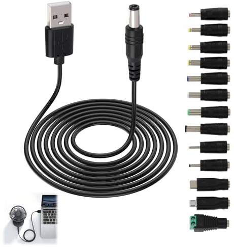 Câble connecteur USB à DC universel 13 en 1 - Chargeur multifonction avec 13 adaptations pour routeurs, téléviseurs, bandes LED, Philips Hue et plus - Solution d’alimentation sécurisée et portable