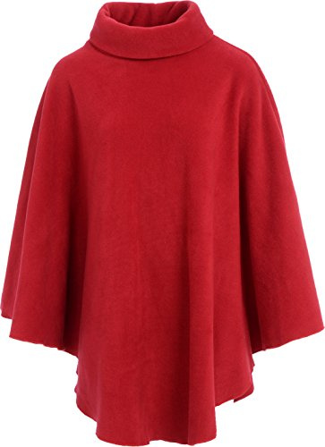 KK Fashion Lines Ladies Womens Fleece Poncho Capes Polo Neck Anti Pill Fleece Cosy Winter Warm (One Size, Red)