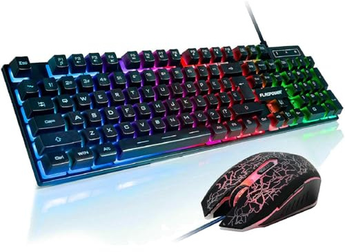 FLAGPOWER RGB Gaming Keyboard and Breathing Mouse Combo, Adjustable Breathing Backlit Mechanical Feeling Keyboard with 4 Colors 4800DPI Backlight Mouse for PC Laptop Computer Game and Work