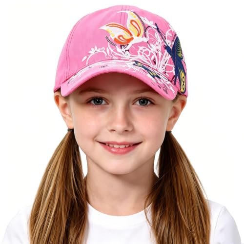ITODA Baseball Cap Kinder Baseballkappe Stickerei Schmetterling Sonnenhut, Atmungsaktive UV-Schutz Baseballmütze Mädchen Junge Snapback Kappe für Outdoor Freizeit Sport