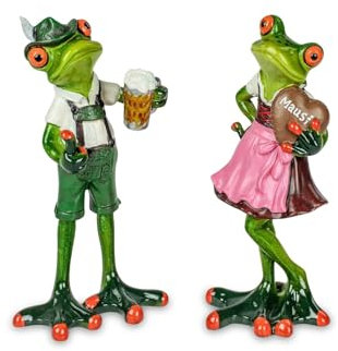 formano 2er Set Froschpaar Oktoberfest - lustige Frösche 17cm - Figur Dekoration Handbemalt Kunststein Skulptur Froschhausen Bayern Trachten