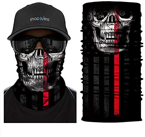 ShopINess Cache-Cou Moto Multifonction Tête de Mort – Tour de Cou Sport Homme Femme, Foulard Bandana Masque Crâne pour Moto, Ski, Randonnée, Halloween (Laser)