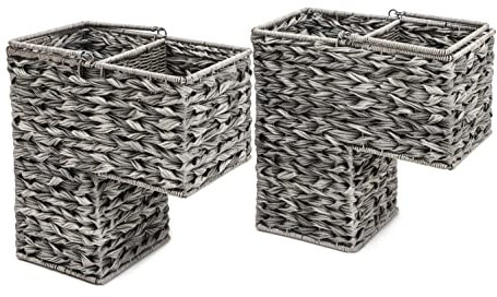 Trademark Innovations 14.5 Plastic Wicker Storage Stair Basket Set With Handles (Set of 2, Grey)