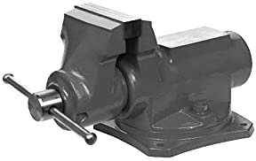 Tornillo de banco de trabajo de 150 mm de ancho con placa giratoria integrada ± 35°.