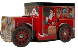 MediMuc X-mas Music Truck - lebensmittelecht - Weihnachtstruck mit drehbaren Rädern und Spieluhr, Melodie Jingle Bells - lebensmittelecht - Aufbewahrungsdose, Keksdose, Blechdose