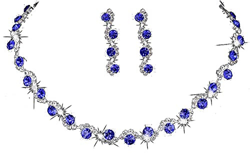 Wedity mariage cristal collier boucles d'oreilles ensemble mariée colliers ras du cou bijoux de mariage pour femmes et filles (Bleu)
