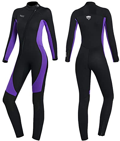 Wet Suits for Women Men Full Body 3MM Neoprene Wetsuit Diving Suit in Cold Water, Long Sleeves Front Zip Scuba Wetsuits One Piece Thermal Swimsuit for Surfing Snorkeling (3MM Women Purple, Medium)