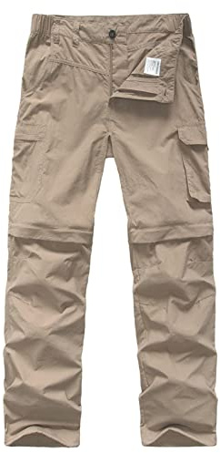 Pantaloni da trekking per ragazzi, leggeri, ad asciugatura rapida, con chiusura lampo, per bambini, ragazzi, outdoor, SPF 50+, pantaloni cargo casual, Cachi - 1, XL