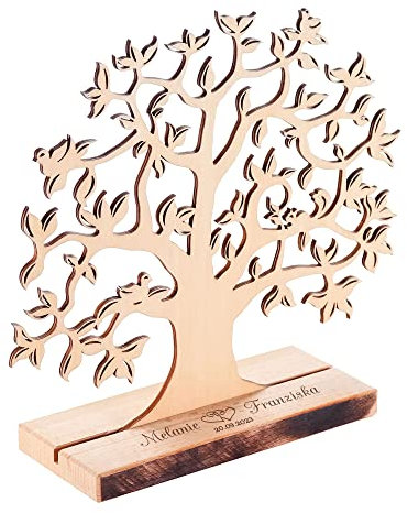 Geldbaum aus Erlenholz mit Gravur zur Hochzeit, Herzen, Personalisiertes Hochzeitsgeschenk für Brautpaar, Hochzeitsdeko, Verpackung für Geldgeschenke