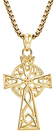 KnSam Collana da uomo con ciondolo in acciaio inox, vintage, a forma di croce, a forma di triangolo con nodo celtico, catena di pisello, argento/nero/oro, gioielli da 60 cm, Acciaio inossidabile,