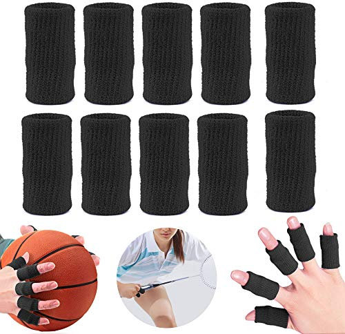 Sefexn 10er-Pack Finger-Stulpenschutz, Sport-Stulpen-Fingerschiene, Daumen-Finger-Stütze, elastische Daumen-Stulpe, lindert Arthritis-Trigger-Fingerschmerzen (Einheitsgröße, Schwarz)