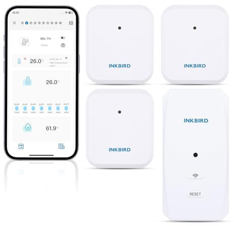 Inkbird Funk Thermometer Hygrometer, 3 Stück ITH-20R-O mit IBS-M2S WiFi Gateway Kombinationsset, Funk Temperatur- und Luftfeuchtigkeitsüberwachung mit App Benachrichtigungsalarm, Datenexport