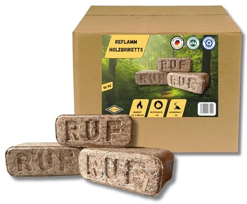 BAVAFIRE 30kg Reflamm Holzbriketts - Original RUF Briketts - 3x10 kg Gebinde - nachhaltiges und ressourcenschonendes Heizen in Kamin & Ofen - rein natürlich ohne Bindemittel