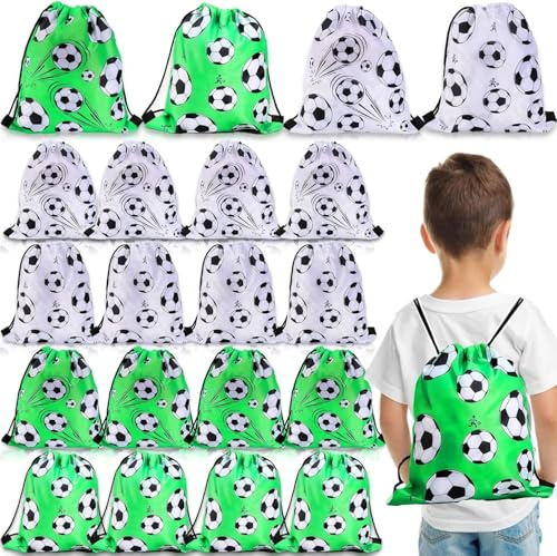 ausurme 16Pcs Soccer Party Bags - Drawstring Goodie Bags for Kids Sports Class Birthday Party, 12x10 In