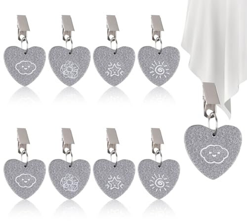 Weysoo 8 Stück Tischdeckenbeschwerer für Draußen, Tischdecken Beschwerer aus Naturstein mit Klammer (Herzförmige)