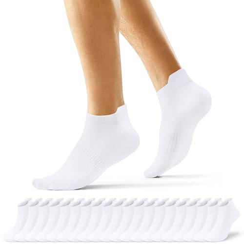 EKSHER 10 par sneakers strumpor män och kvinnor, bomull korta sportstrumpor, löparstrumpor anti-svett andas strumpor, Vit x 20, 43-46 EU