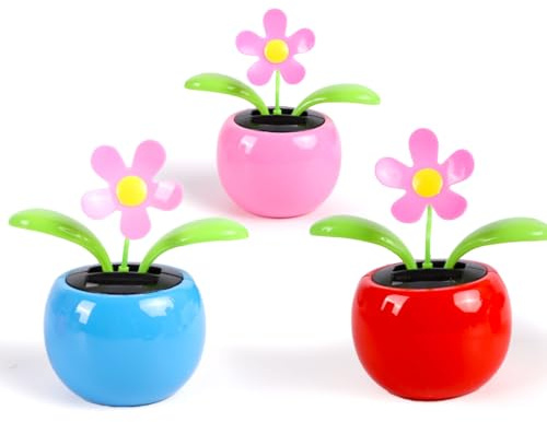 3 Pcs Solar Dancing Flowers Toys，Dancing Flower Cute Car Decor for Men Women, Environmental Protection Solar Flower Pot Ornament Suit for Car Home Office (Pink,Blue,Red)
