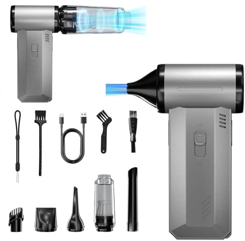 Buyounger Soplador de Aire Potente - 2 en 1 Air Duster & Aspiradora, 200000RPM Soplador Electrico Inalámbrico, Recargable 8000mAh & Velocidad Variable, Portátil para PC,Teclado, Exterior, Hogar y Auto
