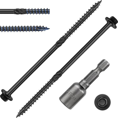 FandWay 25 tornillos de madera, tornillos de fijación de madera de cabeza hexagonal de 6,7 x 200 mm, tornillo de cubierta de madera estructural resistente, tornillo de entrenador externo con