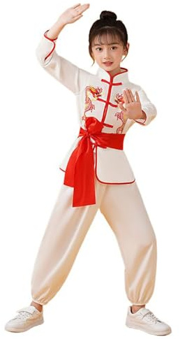Genérico Uniformes de Entrenamiento de Traje Chino para niños y niñas, Trajes de Wing Chun de Artes Tradicionales (White, 11-12 Years)