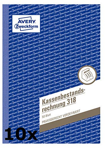 AVERY Zweckform 318 Kassenbestandsrechnung (A5, 50 Blatt) weiß (10 Stück)