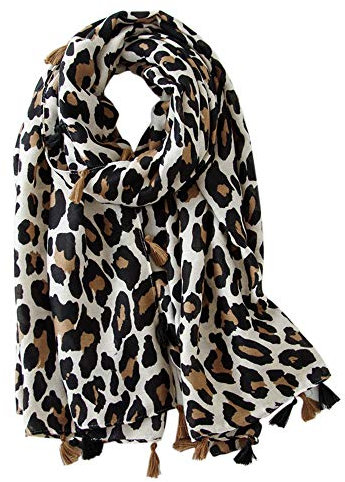 Soudittur Bufanda de mujer Algodón largo Estampado de leopardo Bufanda de Invierno Otoño Grande 180 * 100cm (Beige)