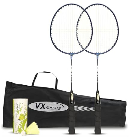 Vector X VXB-10 Aluminum Badminton Racket Set | Color: Blue | Size: Senior | 2 Racquet and 3 Pieces Nylon Shuttles with Full-Cover | For Unisex Adults & Intermediate Level | Athletes Training