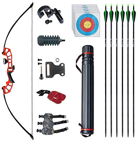 D&Q Pfeil und Bogen Set Bogenschießen für Erwachsene Recurve Bogen rechte Hand 50 Zoll 30 Pfund 40 Pfund mit 6 Stück Gemischter Carbonpfeil Zielübungswettbewerb (Rot, 30 Pfund)