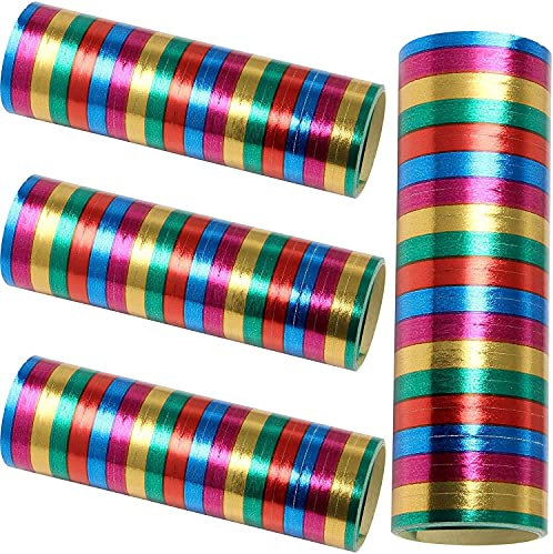 Carpeta 72 Luftschlangen * Regenbogen * in Metallic als Deko für Party und Geburtstag | 4 Rollen in Blau Rot Grün Gelb Lila | Motto Mottoparty Rainbow Pride LGBTQ