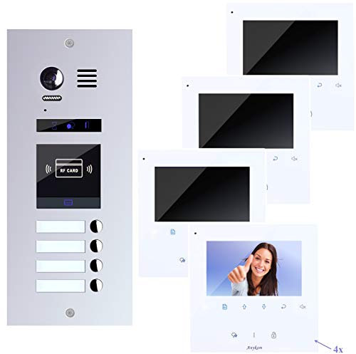 Video Türsprechanlage, Videosprechanlage, für 4-Familienhaus, RFID und Bester 2-Draht-Technologie.