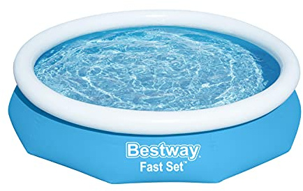 Bestway Fast Set 10' x 26 Above Ground Pool, Round Inflatable Ring Top Outdoor Swimming Pool