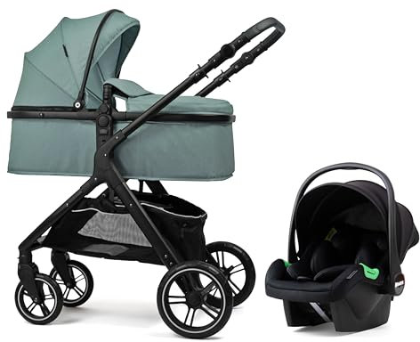 Pixini Kinderwagen Nelio 3in1 Kombikinderwagen, inkl. Auto-Babyschale (schwarz/mystic mint)